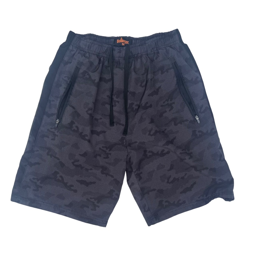 Bollinger Mens Vapor Tech Camo Athletic Shorts Grey Mesh Zipper Pockets Size M